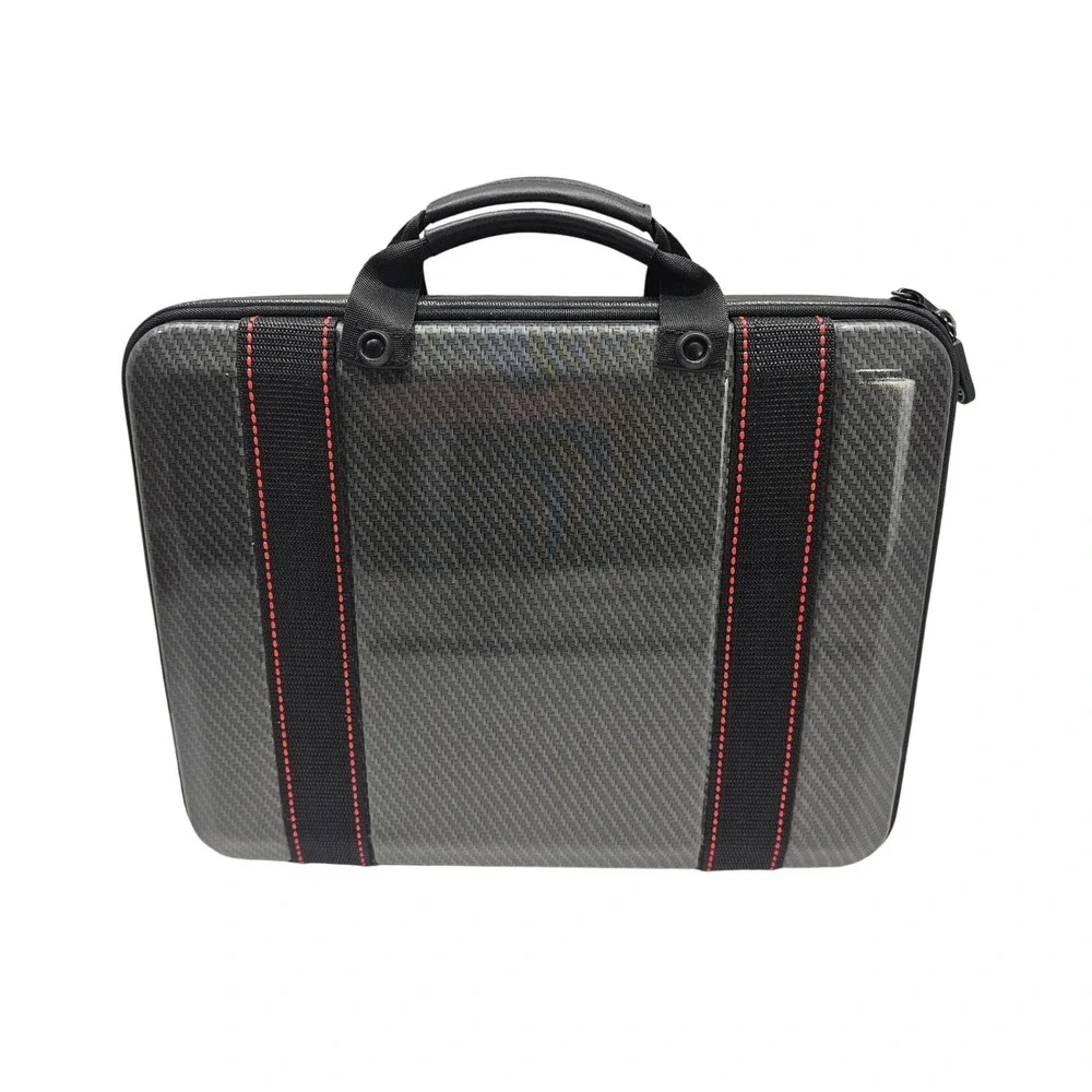 Carbon Fiber Gear Laptop Briefcase Hard Shell Slim Attache Bag Gray Red Stitch